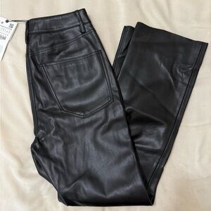 Zara Black Leather Flare Jeans